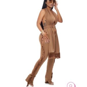 Mina Monroe Fringe Jogger Mocha - Size L NWT